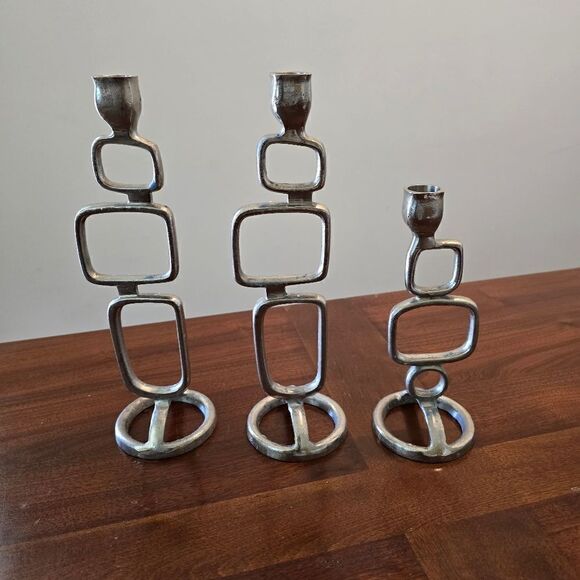 Modern MCM Candle Holder  Made in India Silver Tone Brutalist Style - Picture 9 of 11